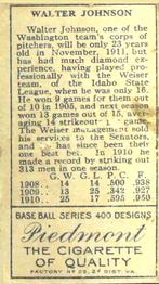 Walter Johnson  baseball card collectible - Main Image 2