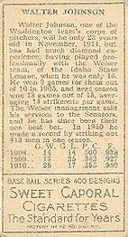 Walter Johnson  baseball card collectible - Main Image 2