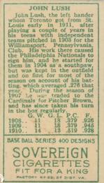 John C. Lush  baseball card collectible - Main Image 2