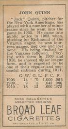 Jack Quinn  baseball card collectible - Main Image 2