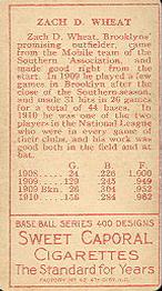 Zack Wheat  baseball card collectible - Main Image 2