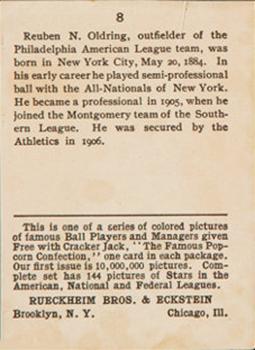 Rube Oldring  baseball card collectible - Main Image 2