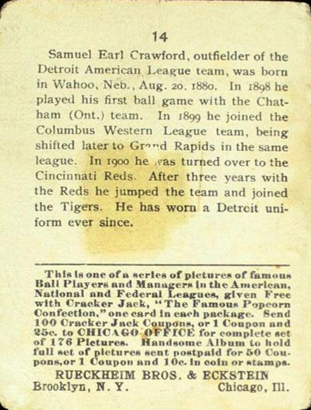 Sam Crawford  baseball card collectible - Main Image 2