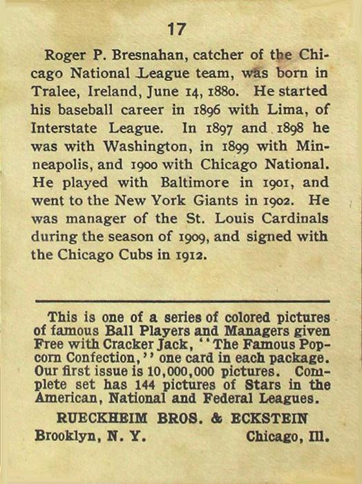 Roger Bresnahan  baseball card collectible - Main Image 2