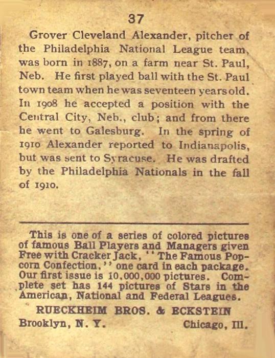 Grover Cleveland Alexander  baseball card collectible - Main Image 2