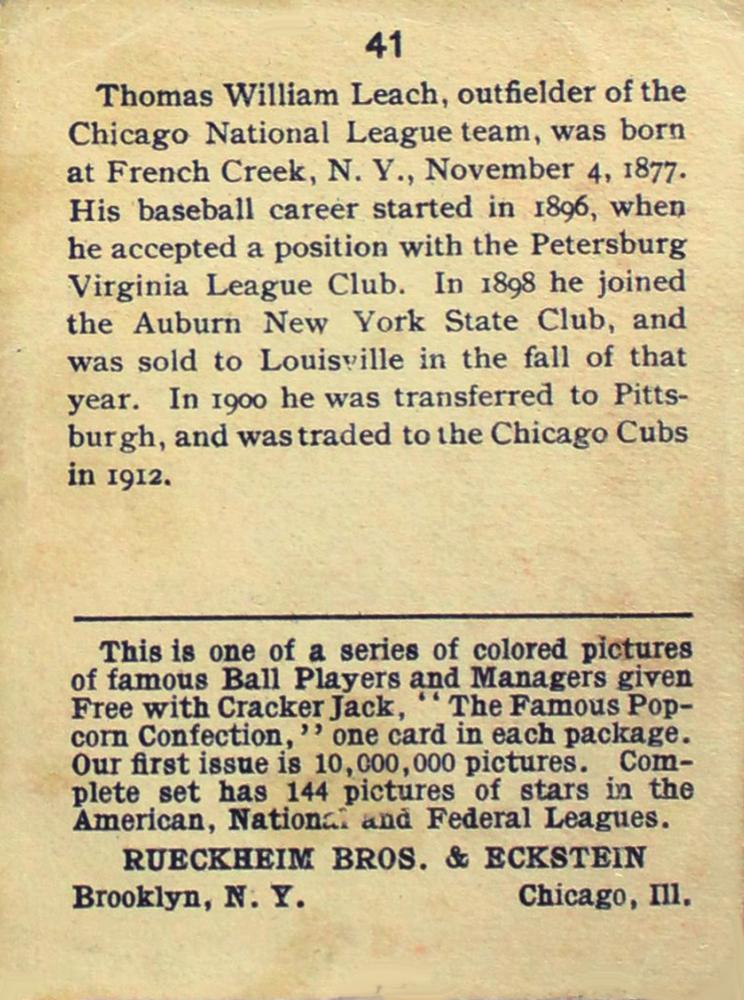 Tommy Leach  baseball card collectible - Main Image 2