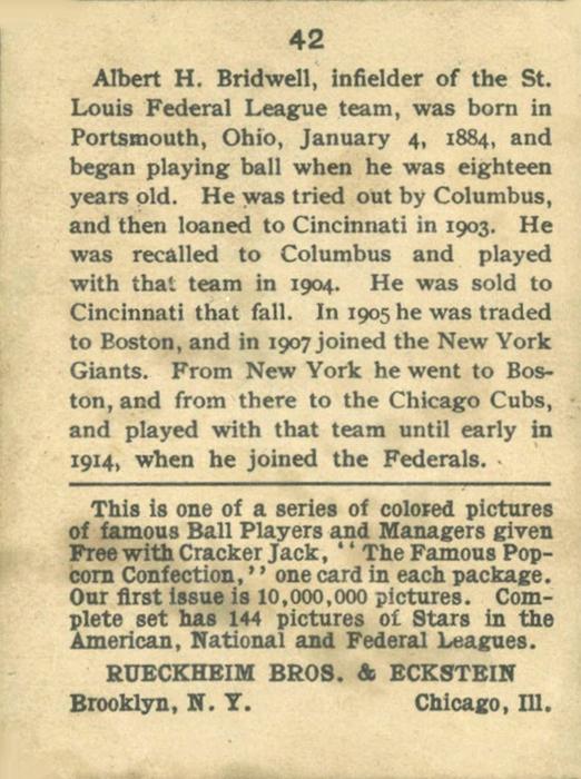 Al Bridwell  baseball card collectible - Main Image 2