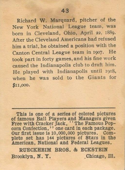 Rube Marquard  baseball card collectible - Main Image 2