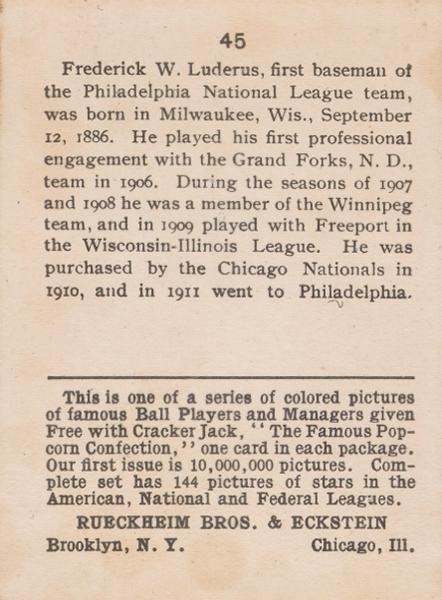 Fred Luderus  baseball card collectible - Main Image 2