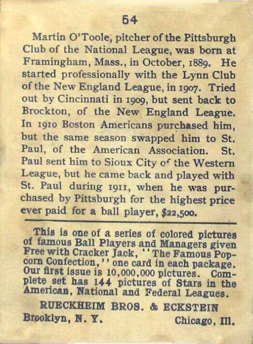 Marty O’Toole  baseball card collectible - Main Image 2