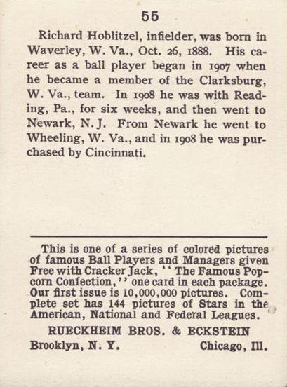 Dick Hoblitzell  baseball card collectible - Main Image 2