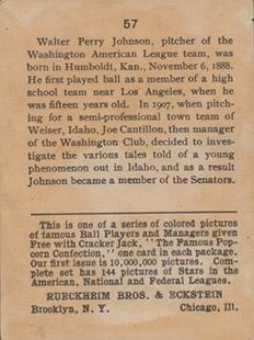 Walter Johnson  baseball card collectible - Main Image 2