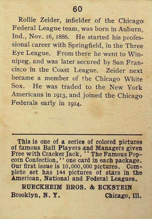 Rollie Zeider  baseball card collectible - Main Image 2