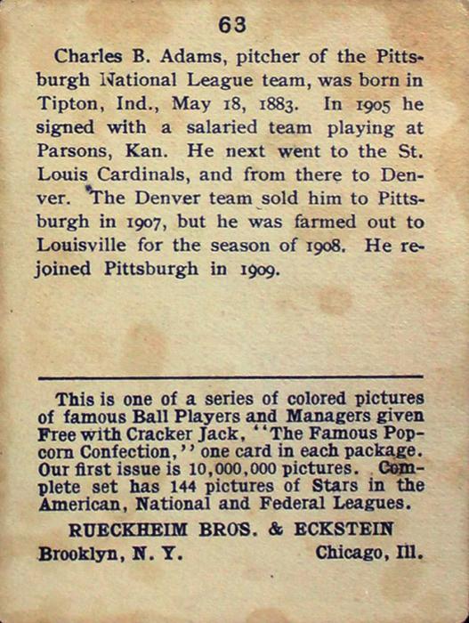 Babe Adams  baseball card collectible - Main Image 2