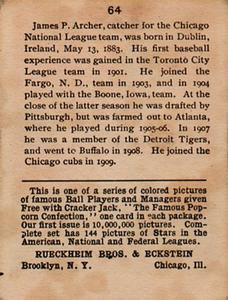 Jimmy Archer  baseball card collectible - Main Image 2