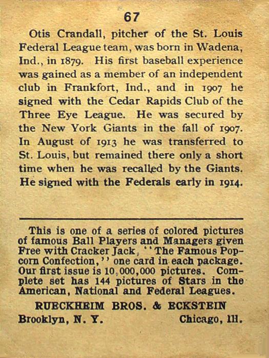 Otis Crandall  baseball card collectible - Main Image 2