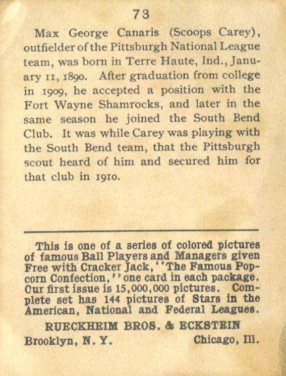 Max Carey  baseball card collectible - Main Image 2