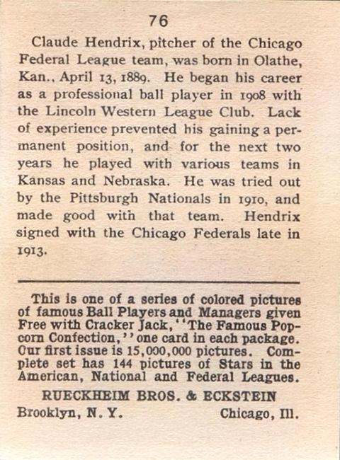 Claude Hendrix  baseball card collectible - Main Image 2