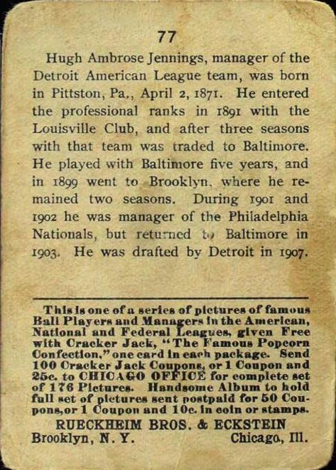 Hughie Jennings  baseball card collectible - Main Image 2