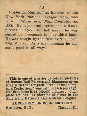 Fred Merkle  baseball card collectible - Main Image 2