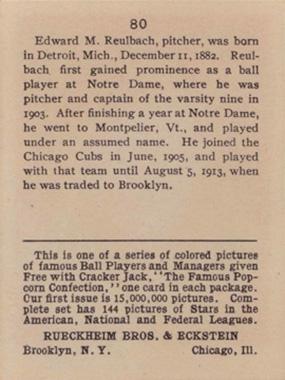Ed Reulbach  baseball card collectible - Main Image 2