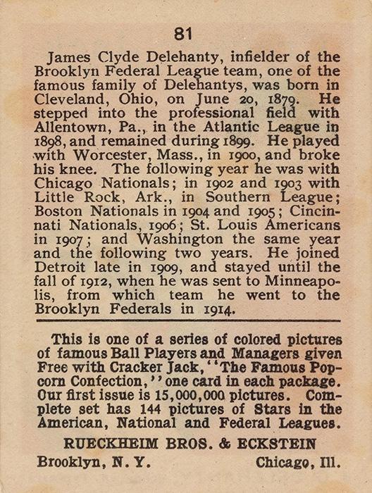 Jim Delahanty  baseball card collectible - Main Image 2