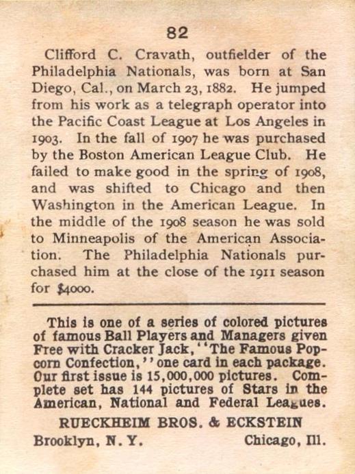 Gavvy Cravath  baseball card collectible - Main Image 2