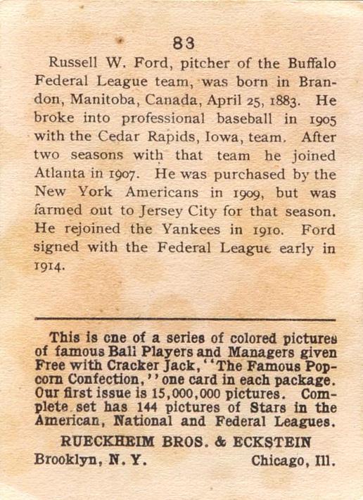 Russ Ford  baseball card collectible - Main Image 2