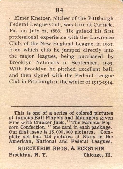Elmer E. Knetzer  baseball card collectible - Main Image 2