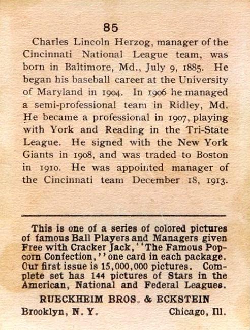 Buck Herzog  baseball card collectible - Main Image 2