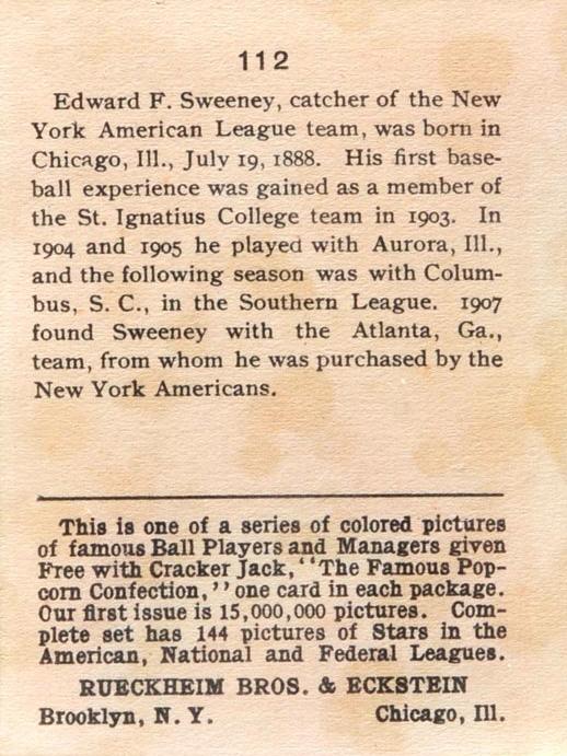 Ed Sweeney  baseball card collectible - Main Image 2