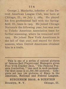 George Moriarty  baseball card collectible - Main Image 2