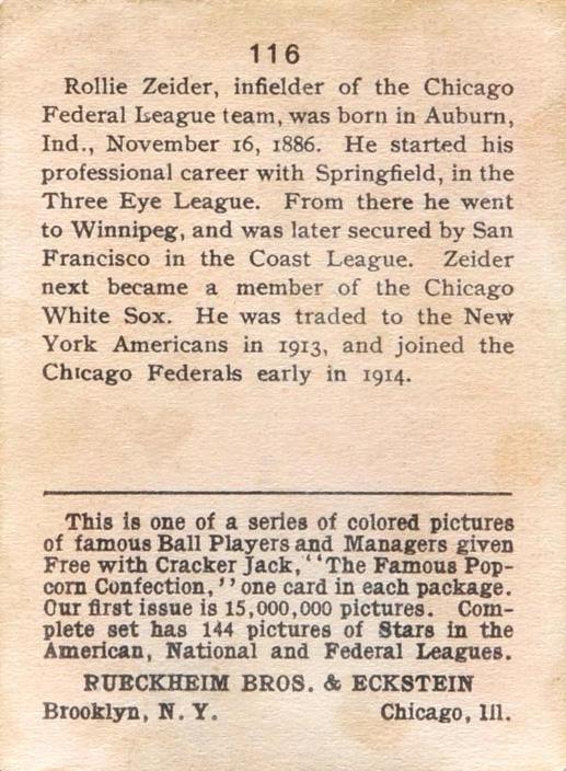 Rollie Zeider  baseball card collectible - Main Image 2