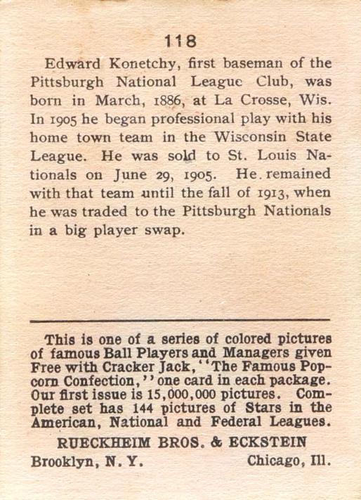 Ed Konetchy  baseball card collectible - Main Image 2