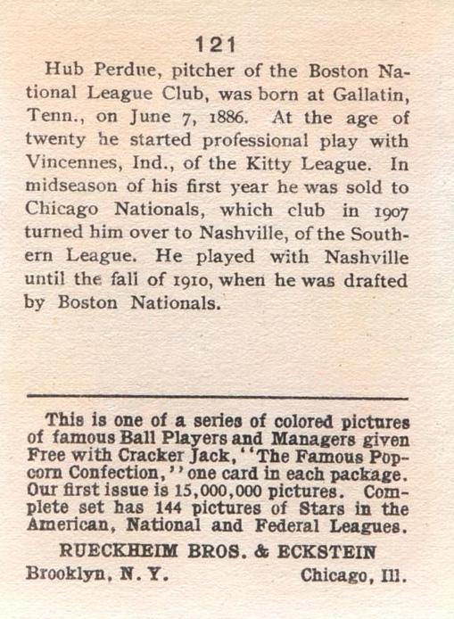 Hub Perdue  baseball card collectible - Main Image 2