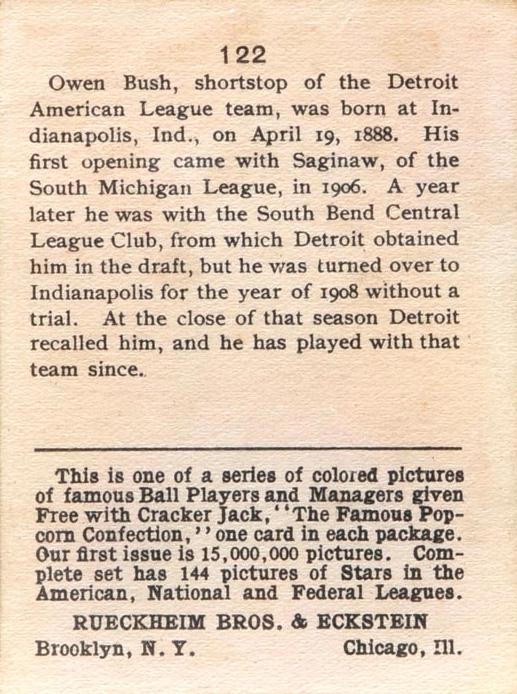 Owen Bush  baseball card collectible - Main Image 2