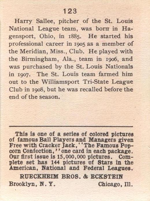 Slim Sallee  baseball card collectible - Main Image 2