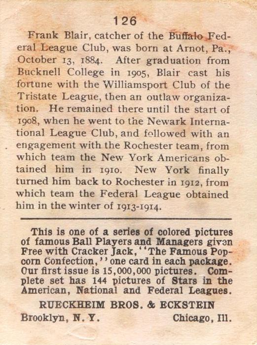 Walter Blair  baseball card collectible - Main Image 2