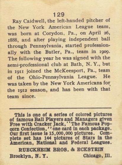 Ray Caldwell  baseball card collectible - Main Image 2