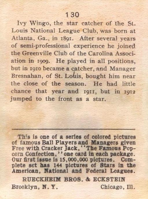 Ivey Wingo  baseball card collectible - Main Image 2