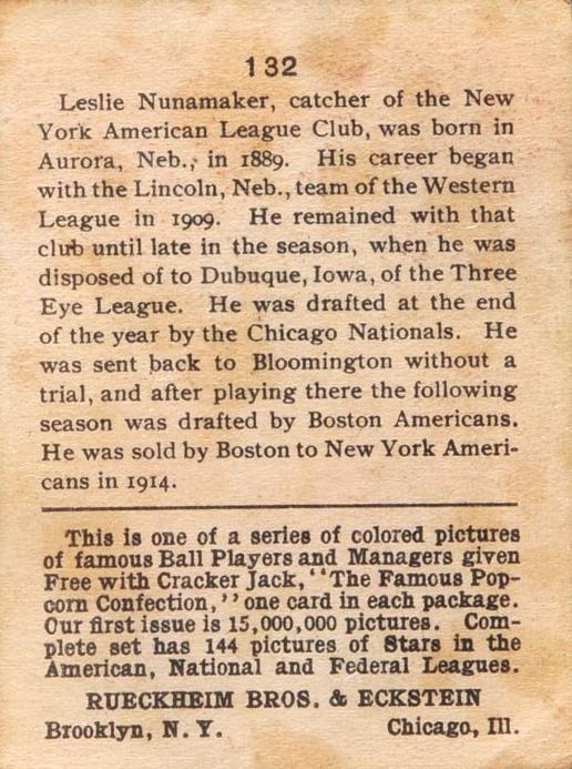 Les Nunamaker  baseball card collectible - Main Image 2