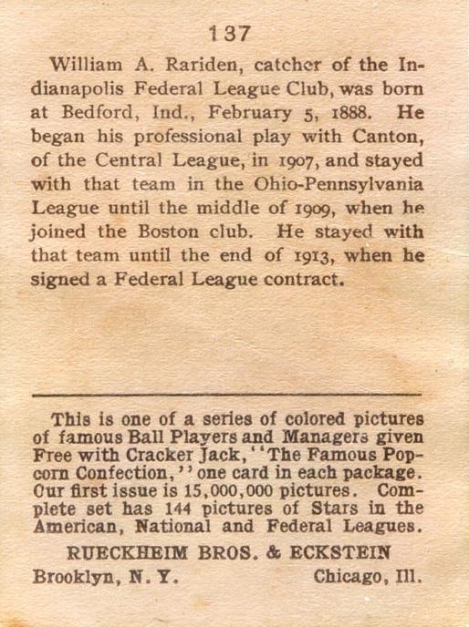 William Rariden  baseball card collectible - Main Image 2