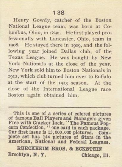 Hank Gowdy  baseball card collectible - Main Image 2