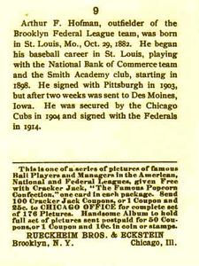 Artie Hofman  baseball card collectible - Main Image 2