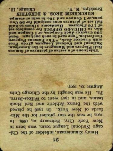 Heinie Zimmerman  baseball card collectible - Main Image 2