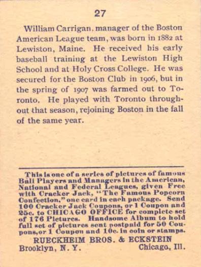 Bill Carrigan  baseball card collectible - Main Image 2