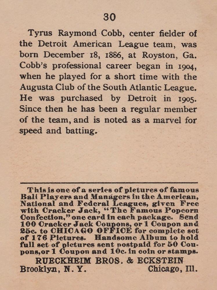 Ty Cobb  baseball card collectible - Main Image 2