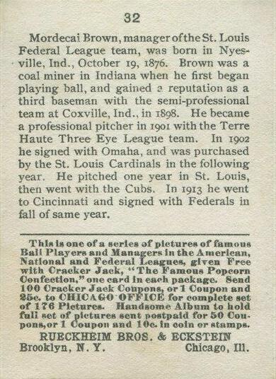 Mordecai Brown  baseball card collectible - Main Image 2