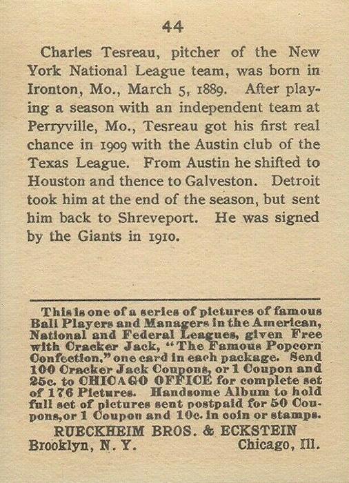 Jeff Tesreau  baseball card collectible - Main Image 2