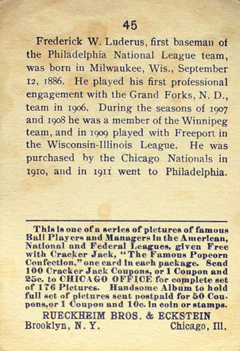 Fred Luderus  baseball card collectible - Main Image 2